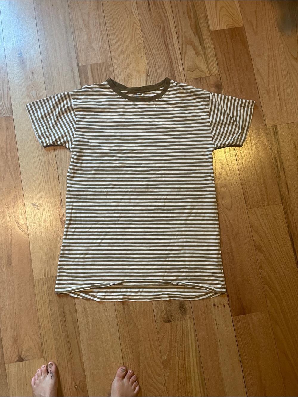 Rylee + Cru White and Brown Striped Tee Dress